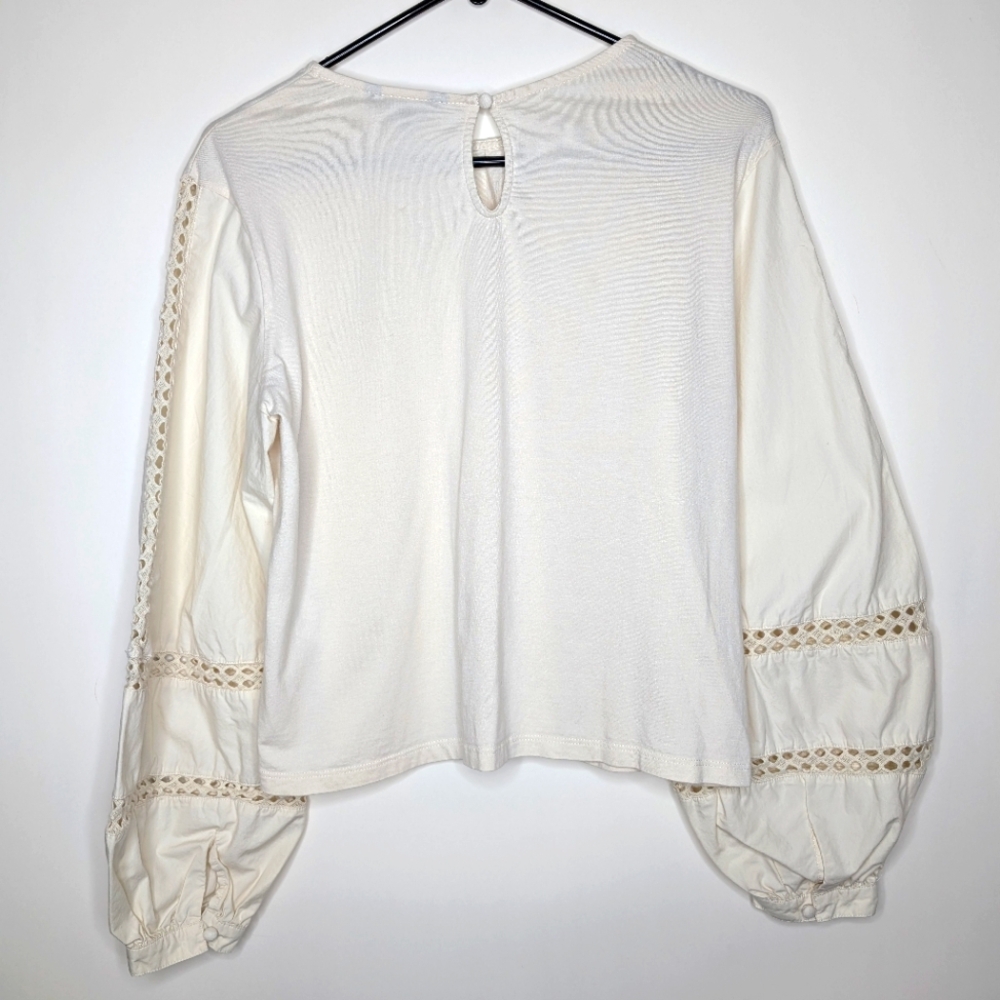 Banana Republic Off White Crotchet Balloon Sleeve Peasant Blouse Size Medium - Picture 9 of 16
